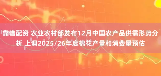 靠谱配资 农业农村部发布12月中国农产品供需形势分析 上调2025/26年度棉花产量和消费量预估